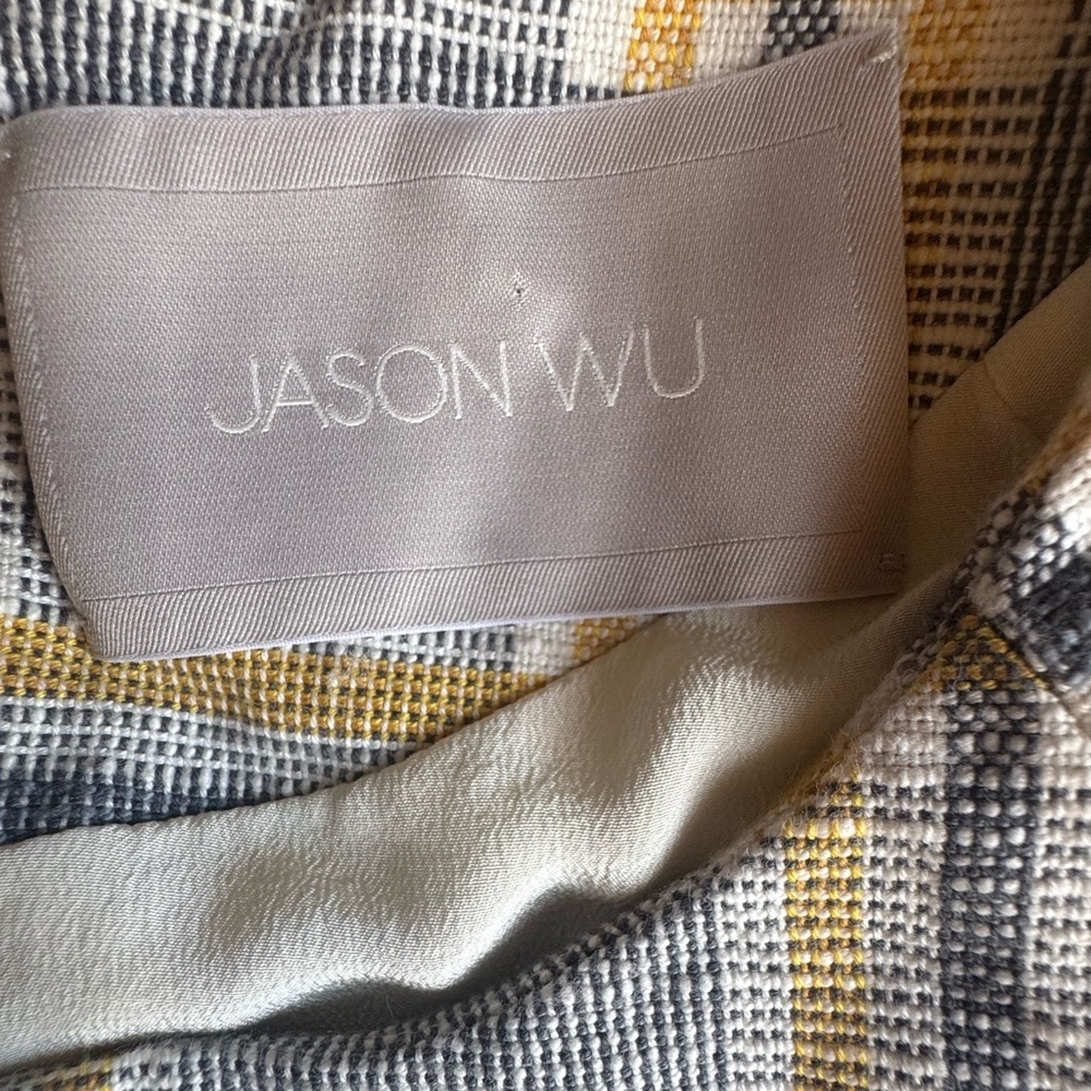 JASON WU Plaid SL Mini A-Line Dress Gray Yellow Zipper Pockets Cotton Silk Sz 4 - Picture 10 of 16
